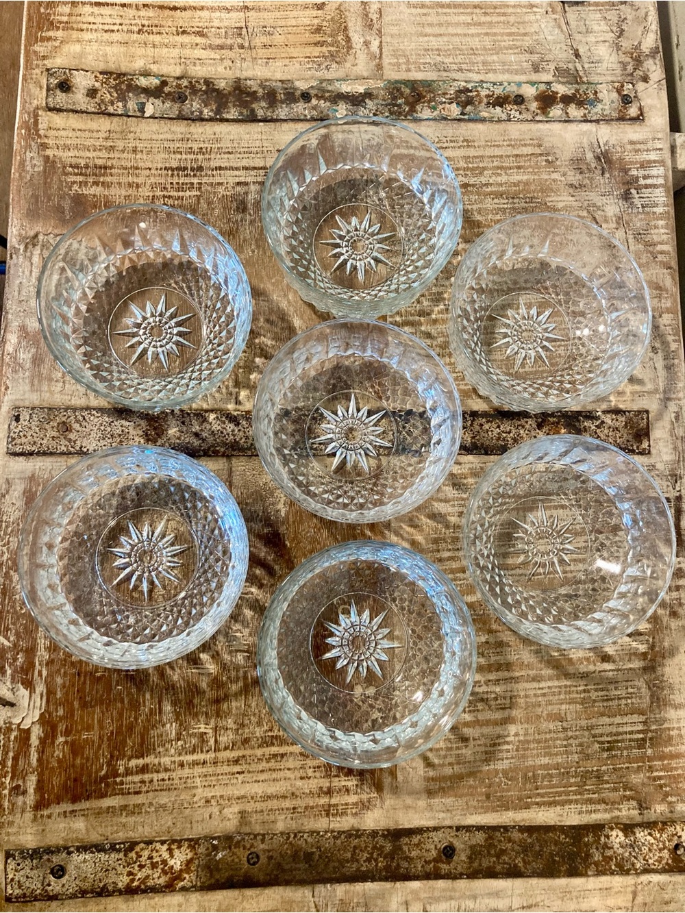 Arcoroc Small Clear Glass Dessert Bowls - Set of 7 - USA and France Mix